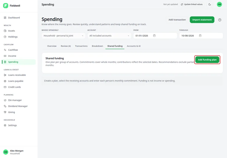 Shared funding plans begin with receiving accounts and individual monthly commitments.
